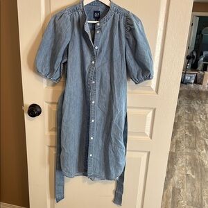 GAP Light Blue Denim Dress with Puff Sleeves